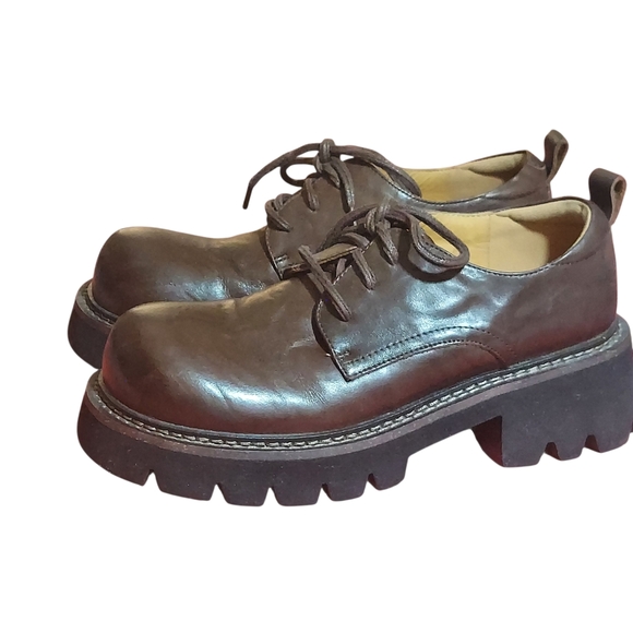 Beau Today Chunky Brown Calf Skin  Leather Lug Sole Oxfords Lace-Up - Picture 1 of 15